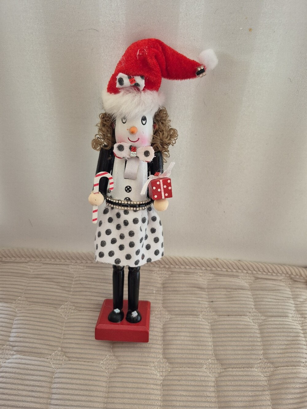 Holiday Polka Dot Penguin LadyNutcracker Figure - Red Hat